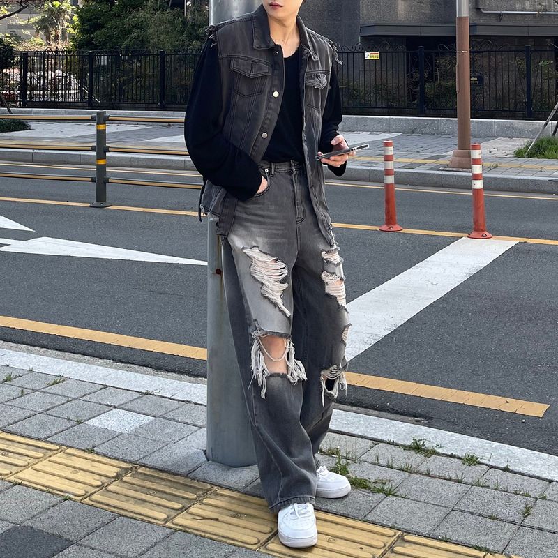 Black Jeans Denim Vest D725013534026