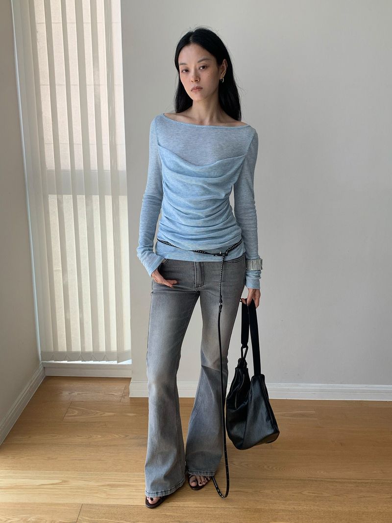 Melbourne shirred layered long-sleeve tee