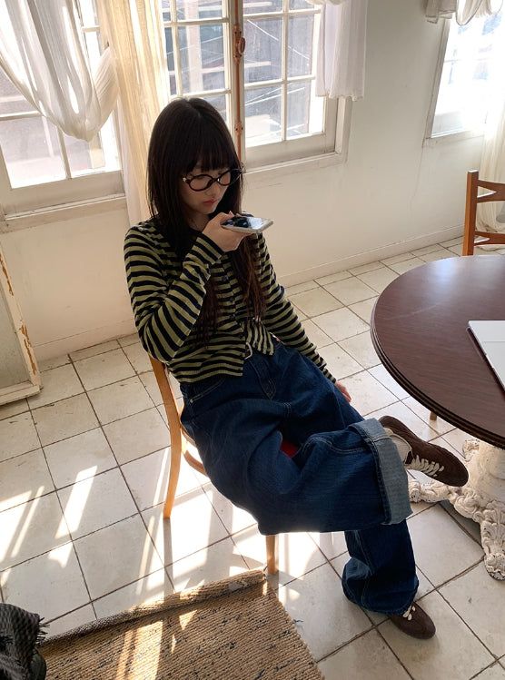 Hobe Jacquard Stripe Denim Wide Pants
