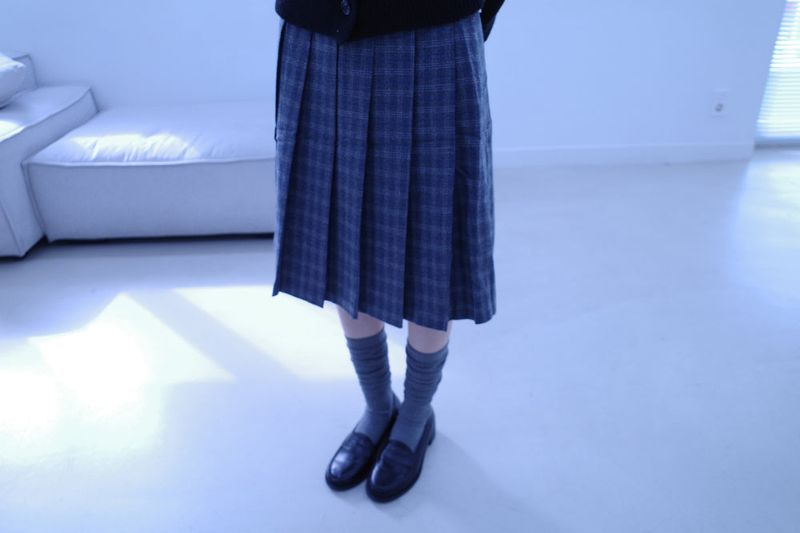 Hose check pleats midi sk (2color)