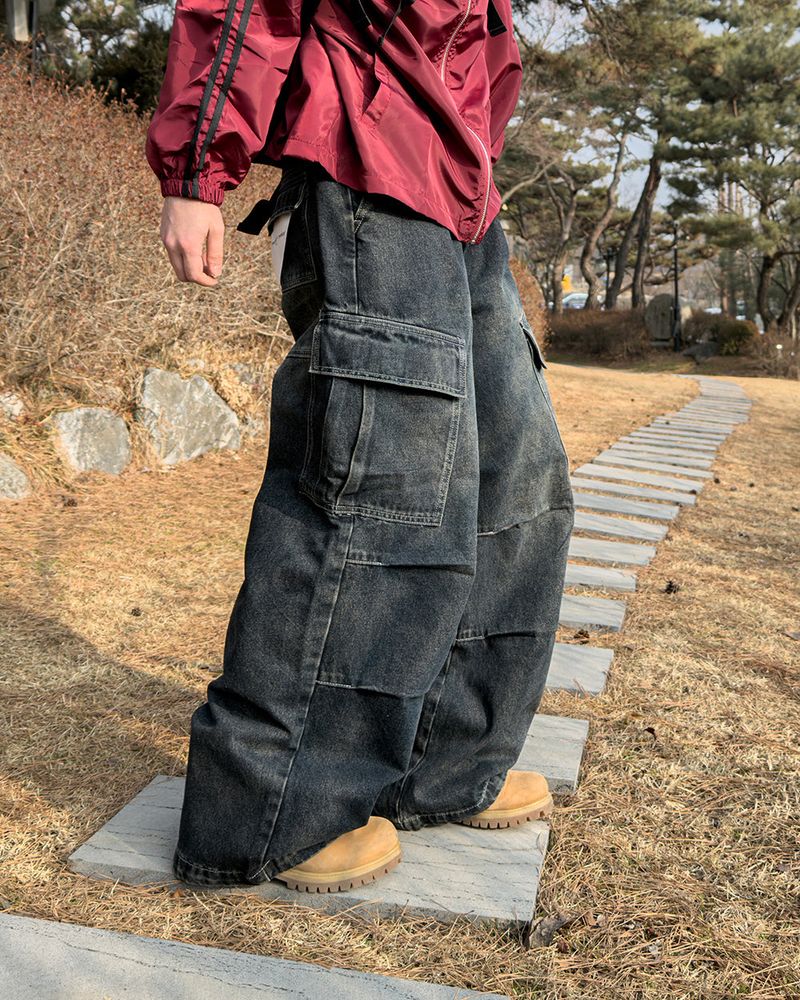 Bare Washed Wide Cargo Denim