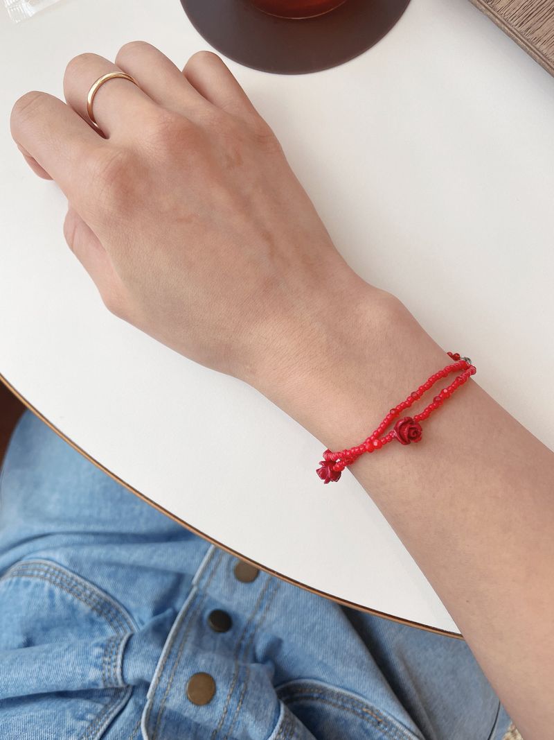 Rose Fit Beaded Bracelet Red