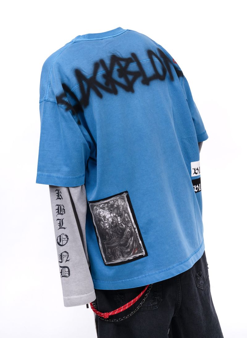 カオス パッチ ピグメント Tシャツ (オーシャンブルー)