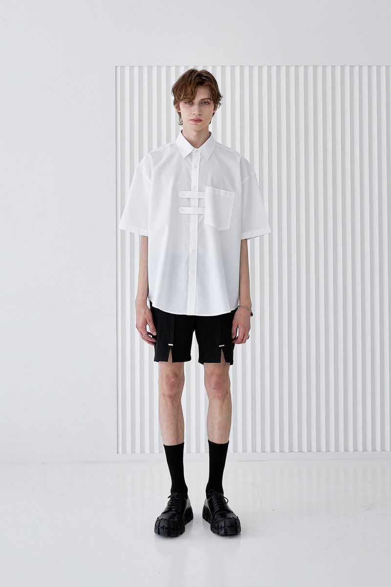 DOBLE HOLDER STRIPE HALF SHIRT WHITE