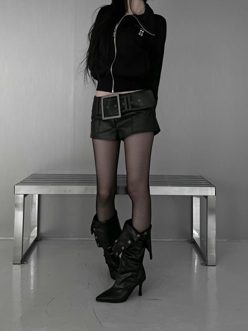 cross stud diagonal warmer zip-up (fleece-lined / 2color)