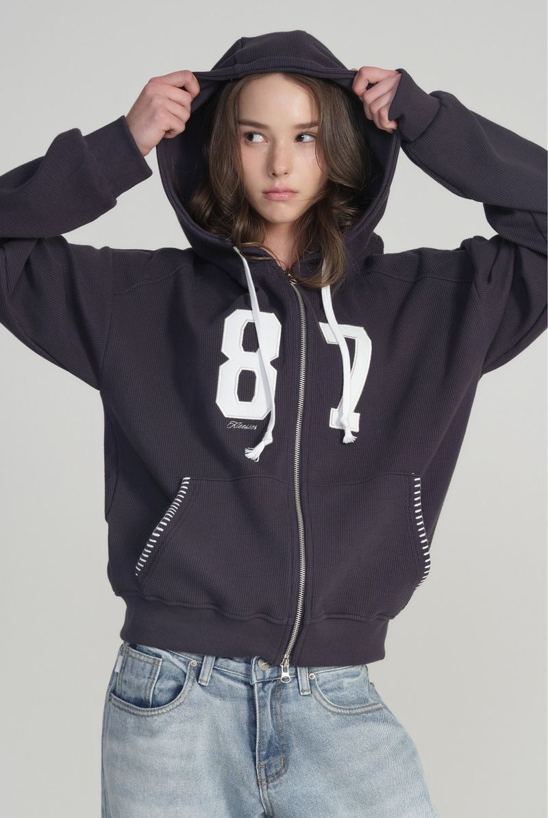 87 Waffle hooded zip-up, Navy