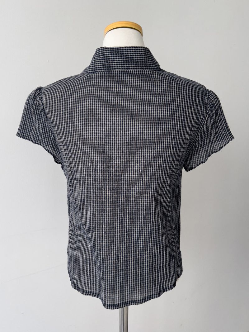 Check Shirred Short Sleeve Blouse