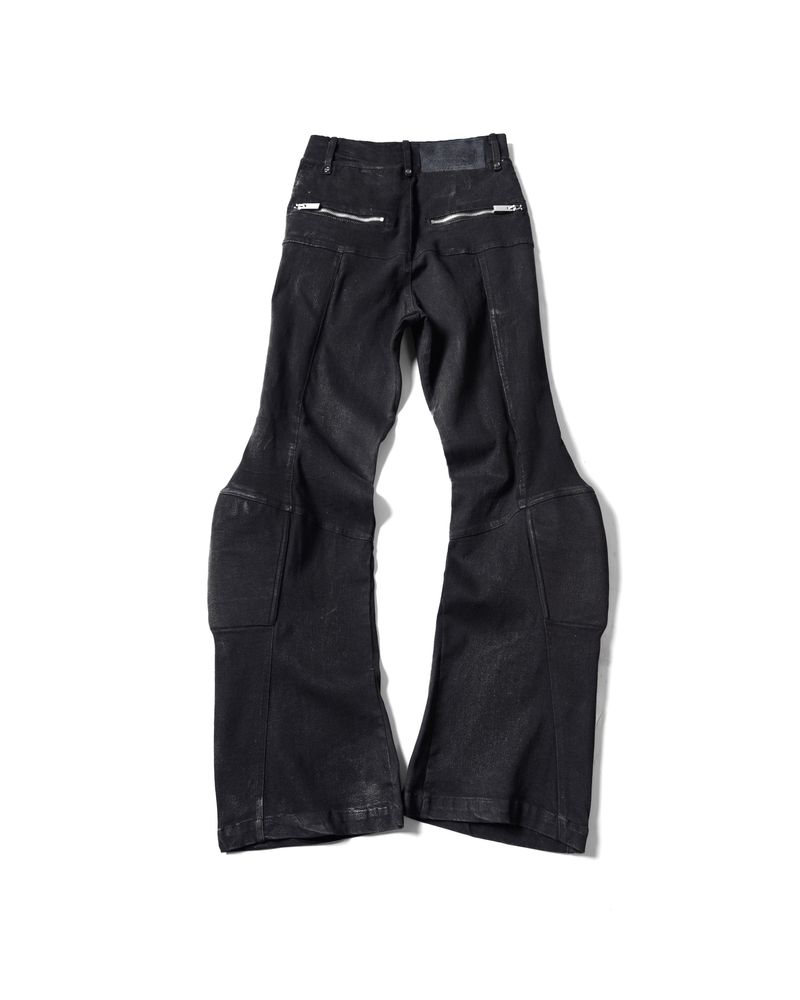 PADDED FLARED BLACK DENIM PANTS 