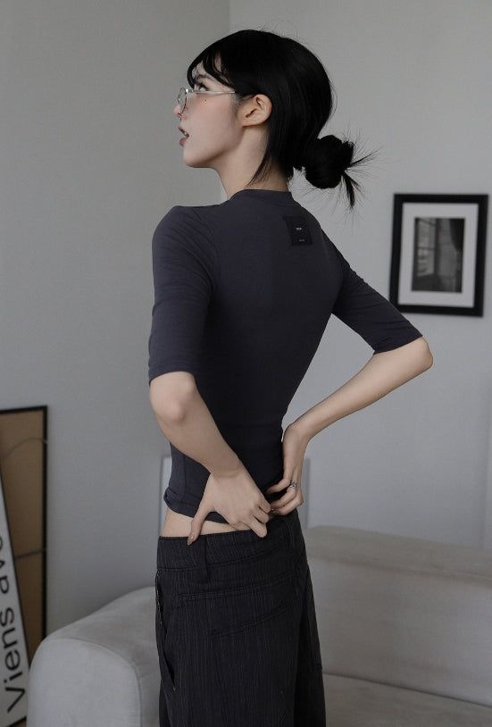 26SS★ [ EEUN BASIC ] Chewing Three Quarter Slim T-shirt