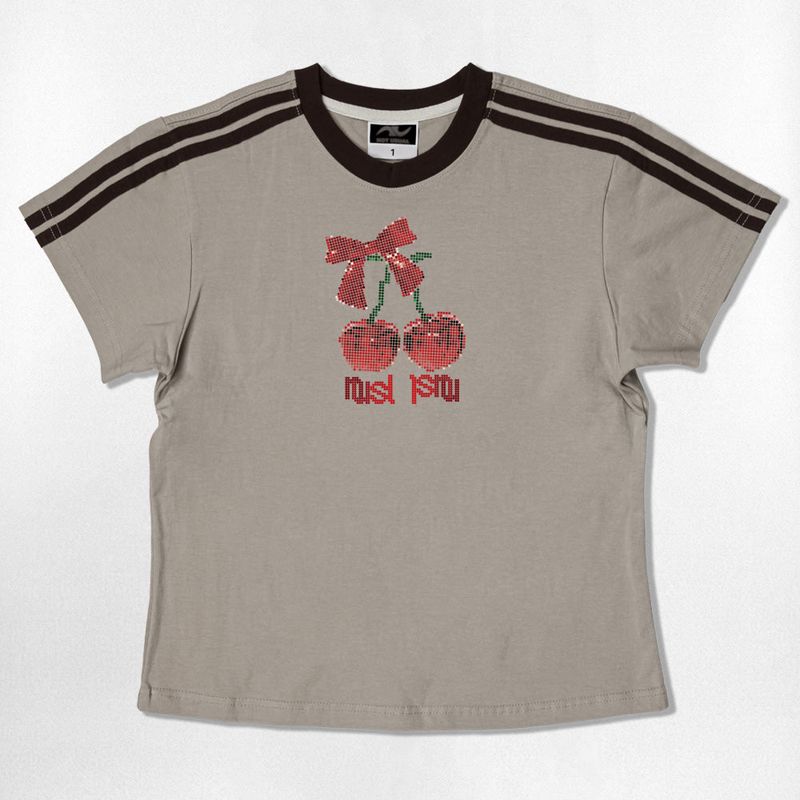 Dot Cherry Semi Crop T-Shirts - 6COLOR