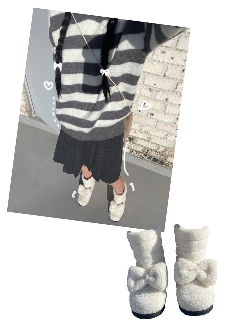 Ribbon fleece boots