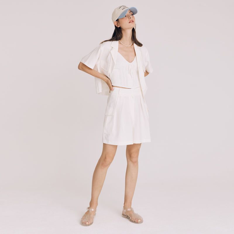 CROP TWO POCKET SHIRT(WHITE)
