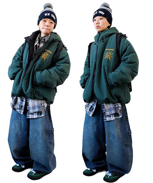 Oversized Two-Way Washed Puffer Jacket (6oz)