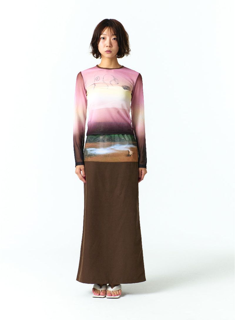 MEDITATIVE IMAGE MAXI SKIRT(BROWN)