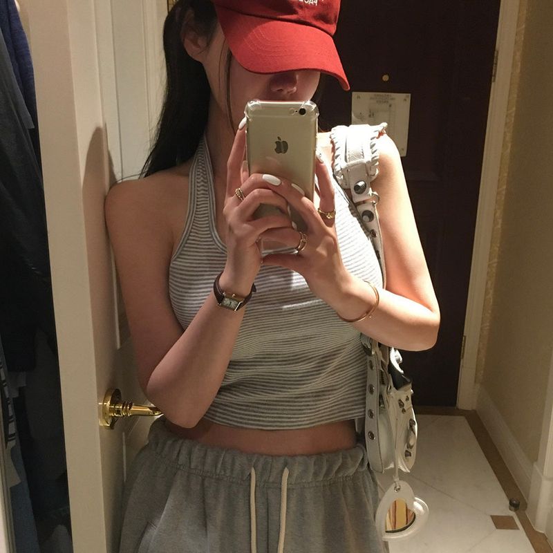 [Bellide made] BI, STRIPE HOLTER NECK CAMISOLE