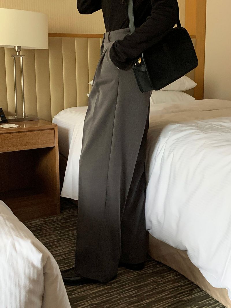 luch wool pintuck wide slacks