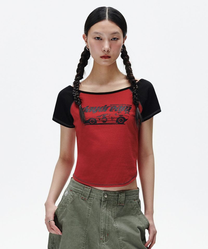 mahagrid（マハグリッド）の「オフショルダーラグランTシャツ（トップス）」