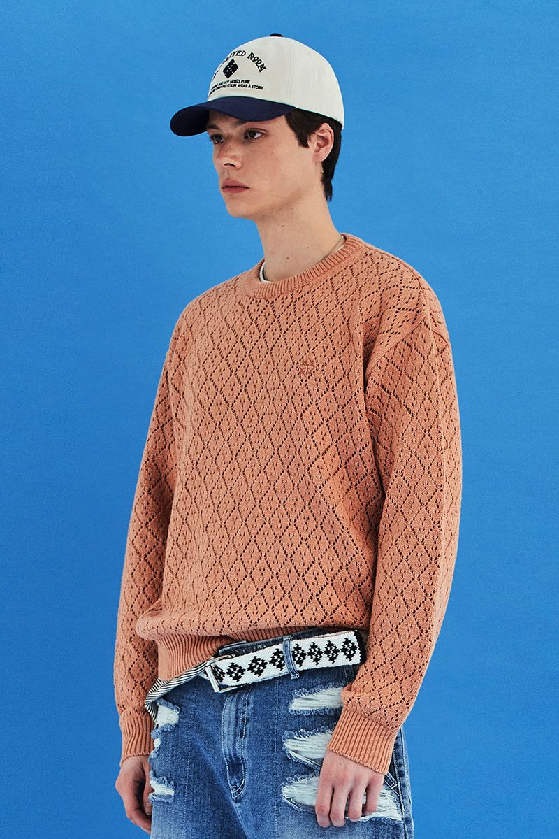 MESH ARGYLE KNIT / SALMON