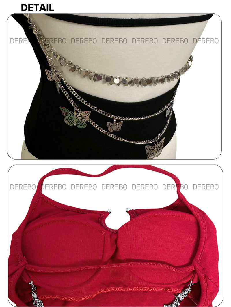 Back strap chain pad sleeveless t-shirt