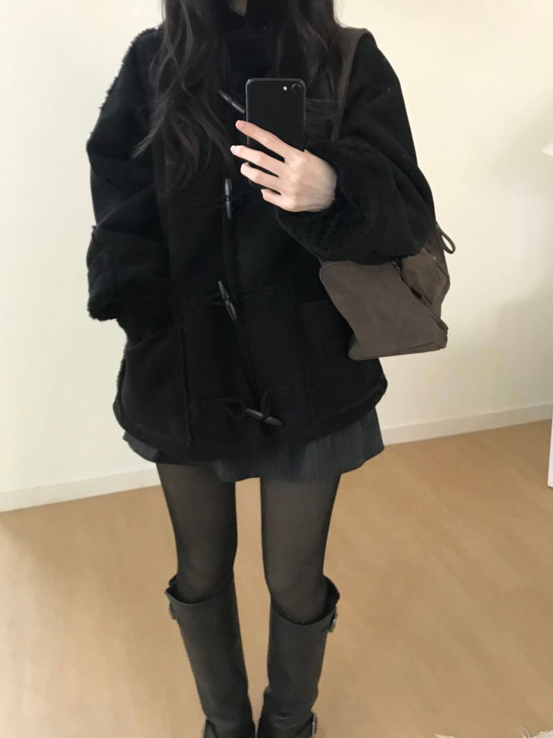 toggle hooded suede coat (one color)