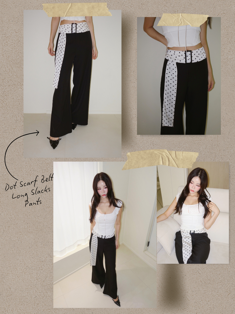 Dot Scarf Belt Long Slacks Pants