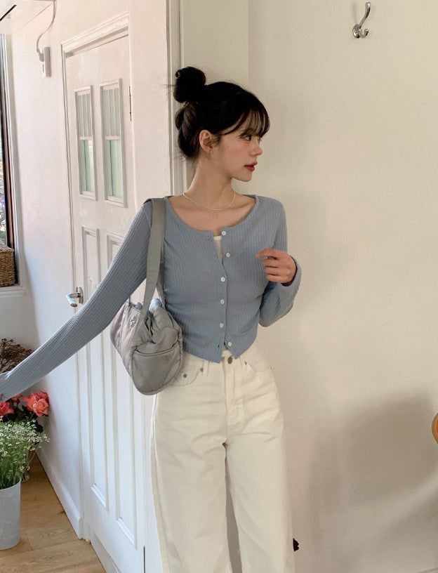 Side Shirring T-shirt Layered Rib Cardigan (3color)