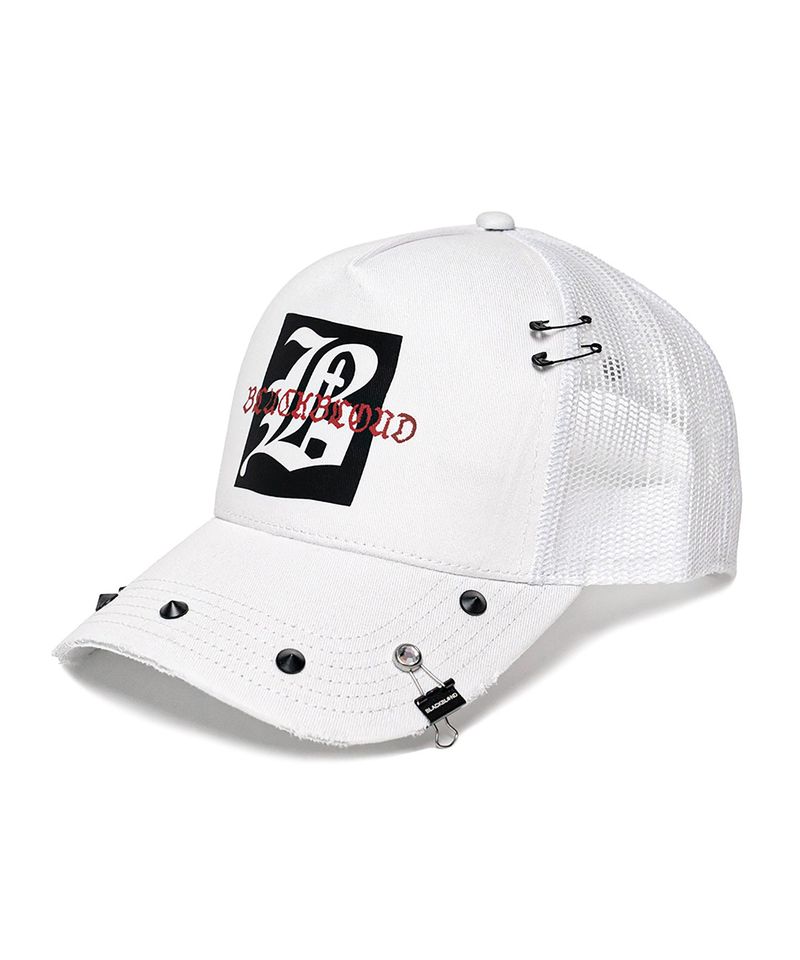 BBD Graphic B Logo Stud Trucker Mesh Cap (White)