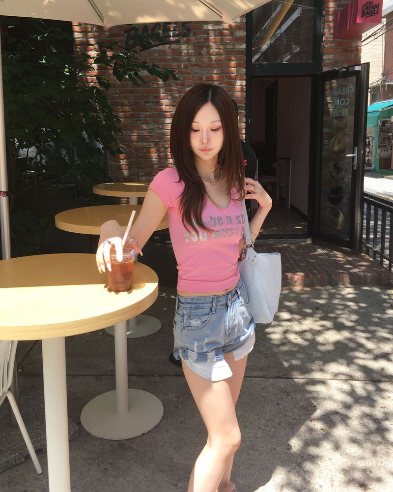 Roll up denim shorts