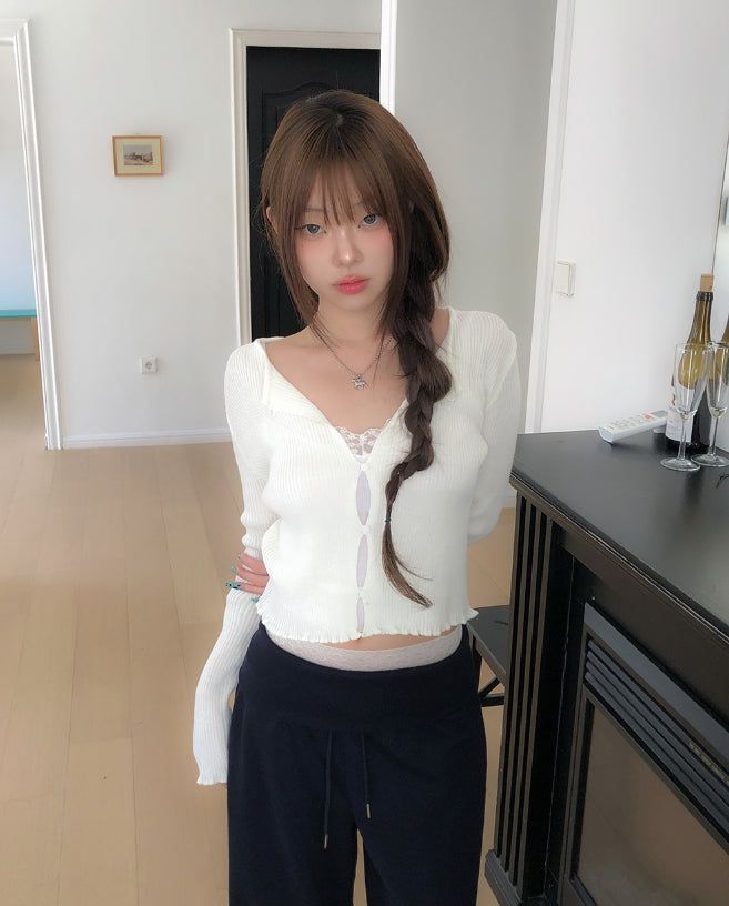 ULAN(ユレン)の「Mode Ribbed Open Frill Cardigan(Tops)」