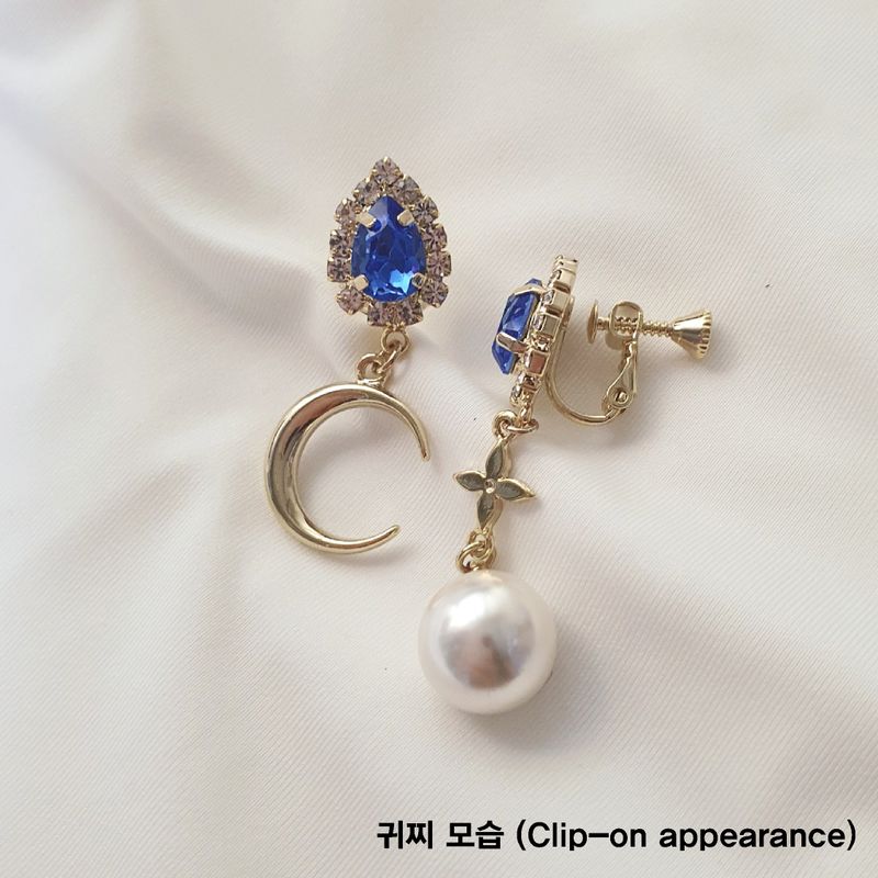 Blue Crystal and the Moon Earring