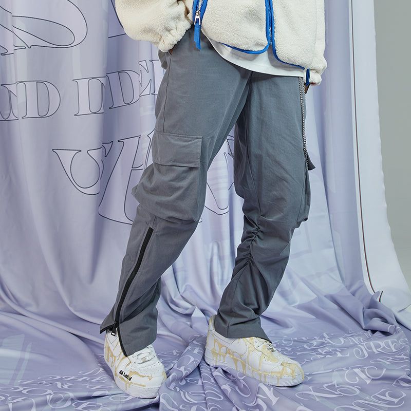 RELABEL  Gray-Blue Side-Zip Pleated Drawstring Pants