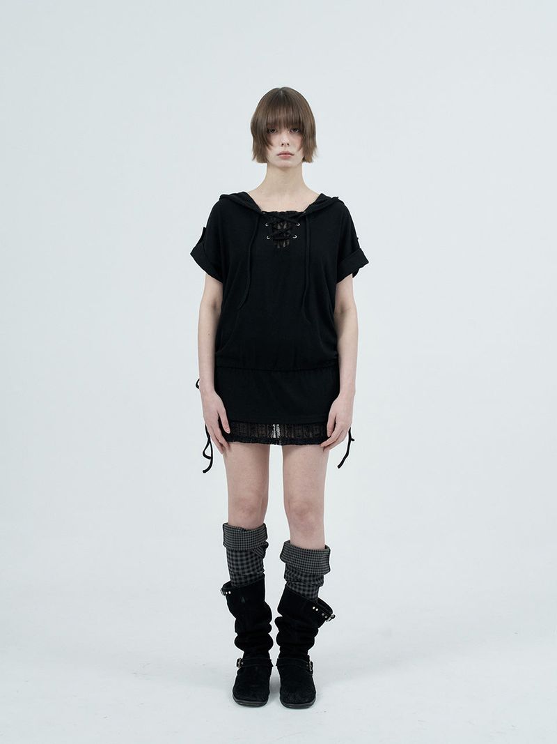 eyelet lace hood op / black