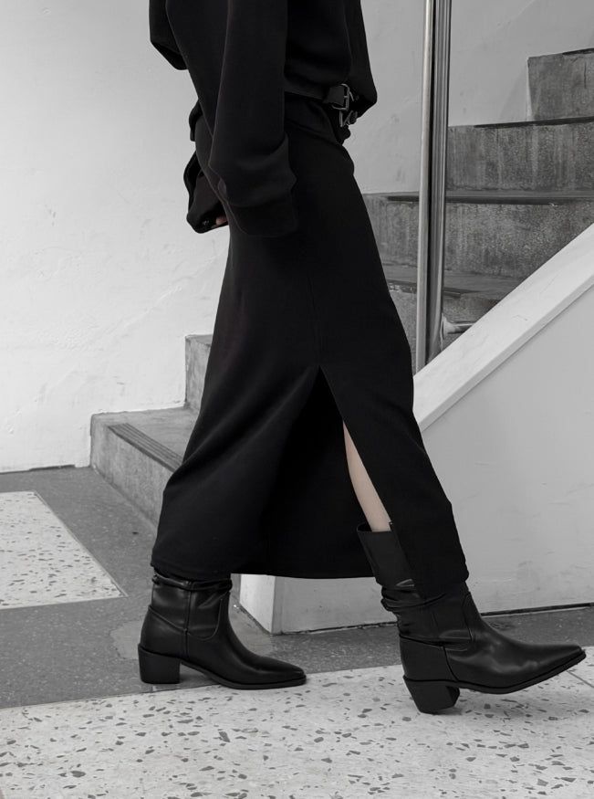 Match Shirring Slit Long Skirt