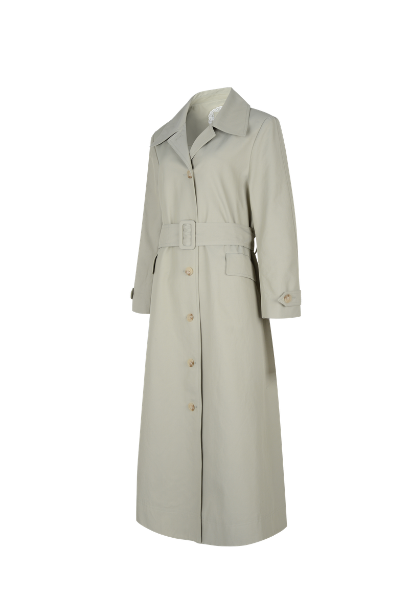 Shirring trench coat khaki