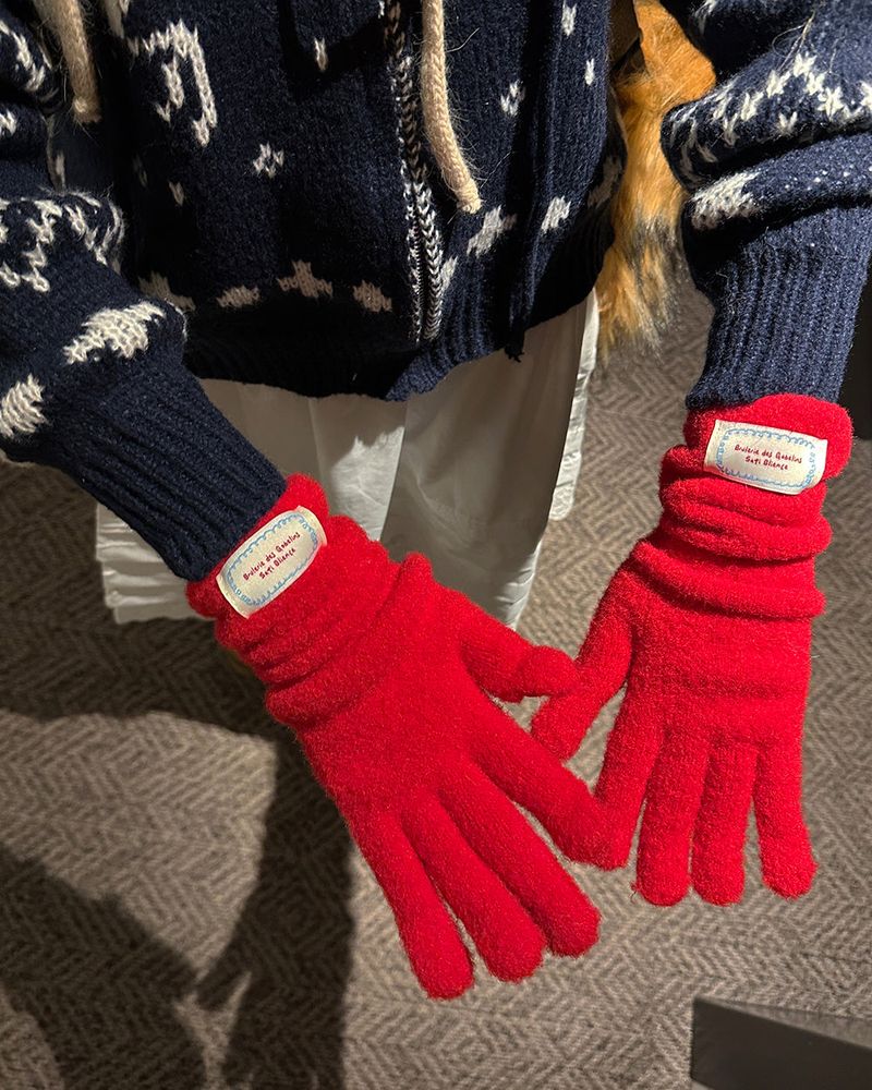 Patch Finger Slit Long Gloves