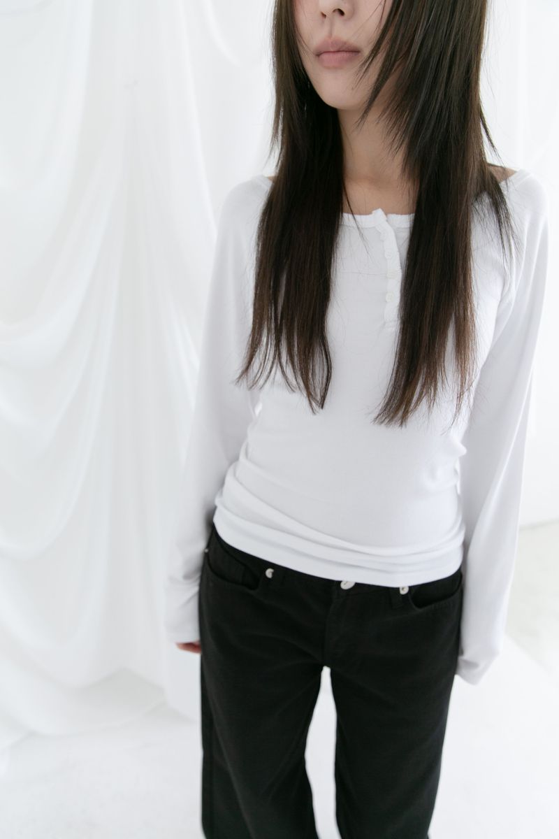 4 button deep neck long top(4colors)