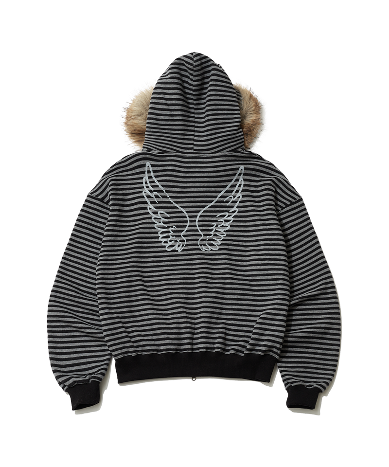 STRIPE WINGS FUR HOODIE ZIP-UP