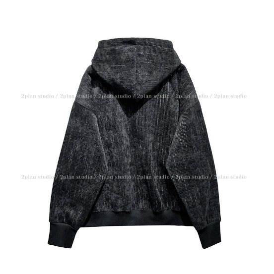 Dets two way velvet hoodie zip-up