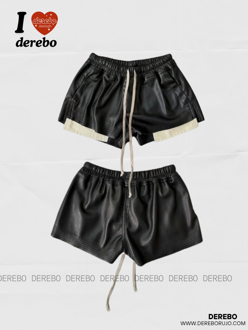 leather open pocket banding short pants