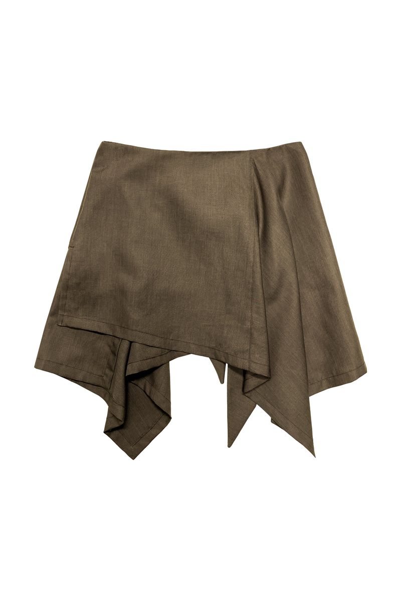 UNBALANCE TIED SKIRT (BROWN)