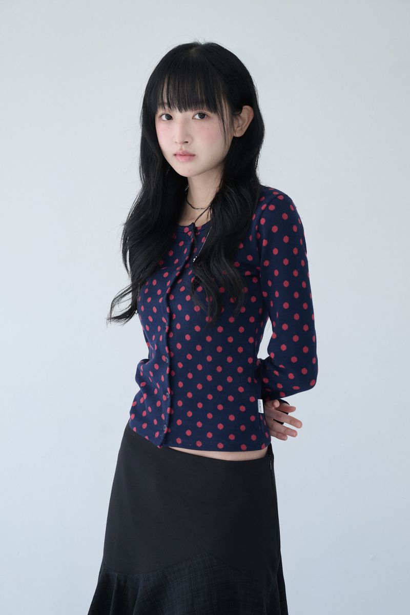 SOFT DOT JACQUARD CARDIGAN NAVY