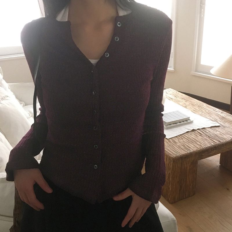 AllMew Corduroy Ribbed V-Neck Button Cardigan