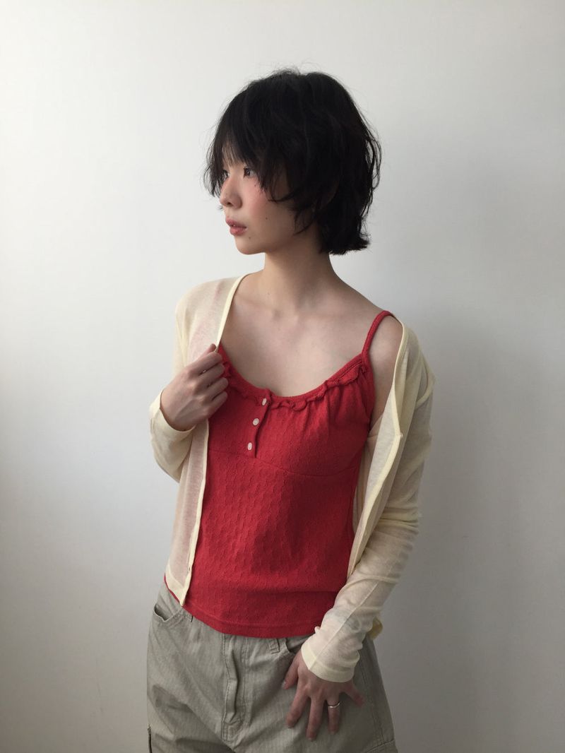 French punched button sleeveless top (4color)
