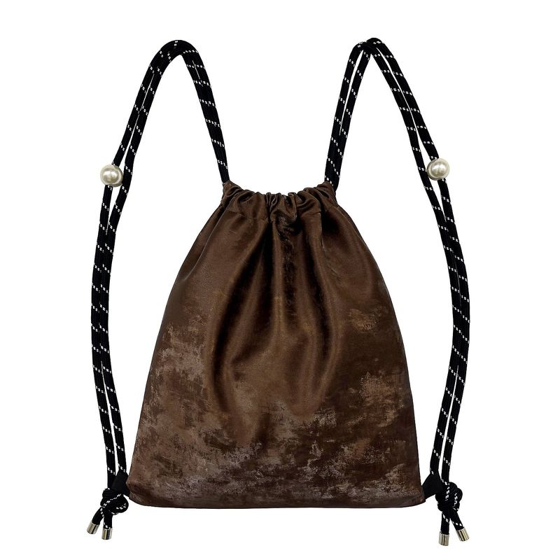 Lace Ribbon Gym Sack [Brown]