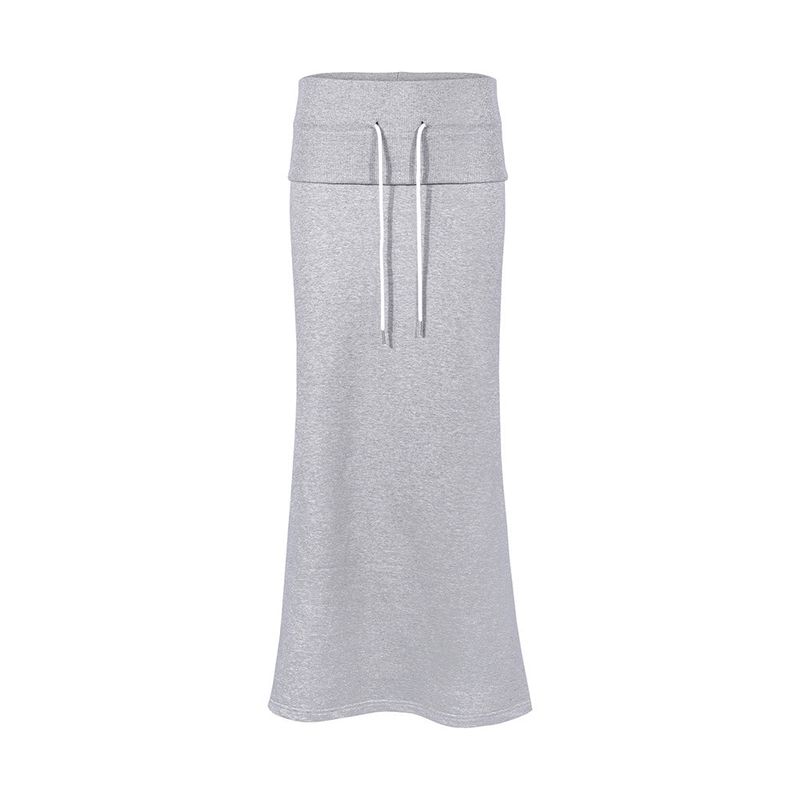 FOLDING SWEAT MAXI SKIRT_Melange Gray