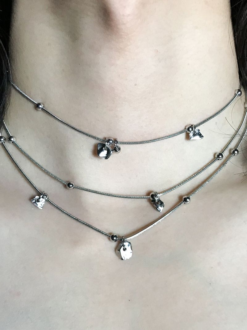 White Silver Layered Necklace
