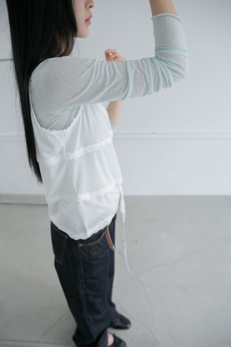 lace shoulder unbal sleeveless top