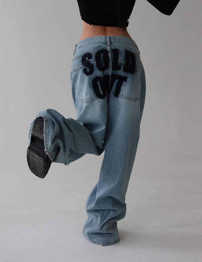 hip lettering wide jeans
