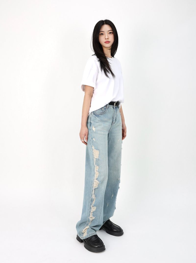 TEEN DESTROYED SLIM WIDE DENIM code 26231