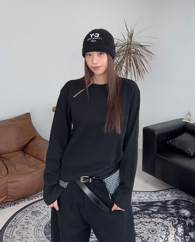 SATIIIZ（サティーズ）の「Renid Waffle Zipper Long Sleeve Tee（Tops）」